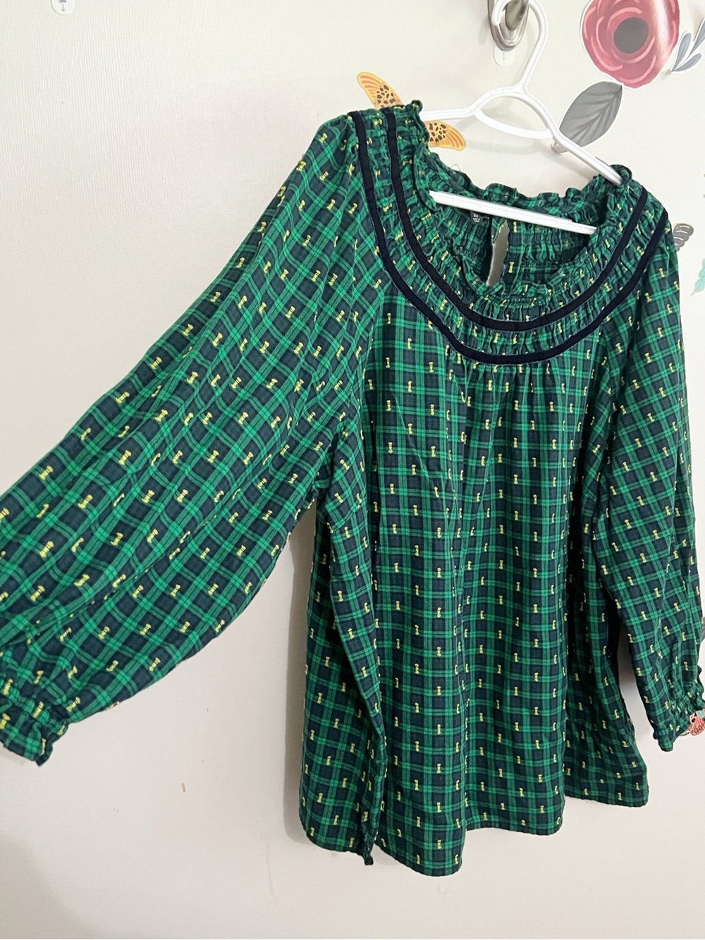 Talbots Green Plaid Peasant Blouse 3X